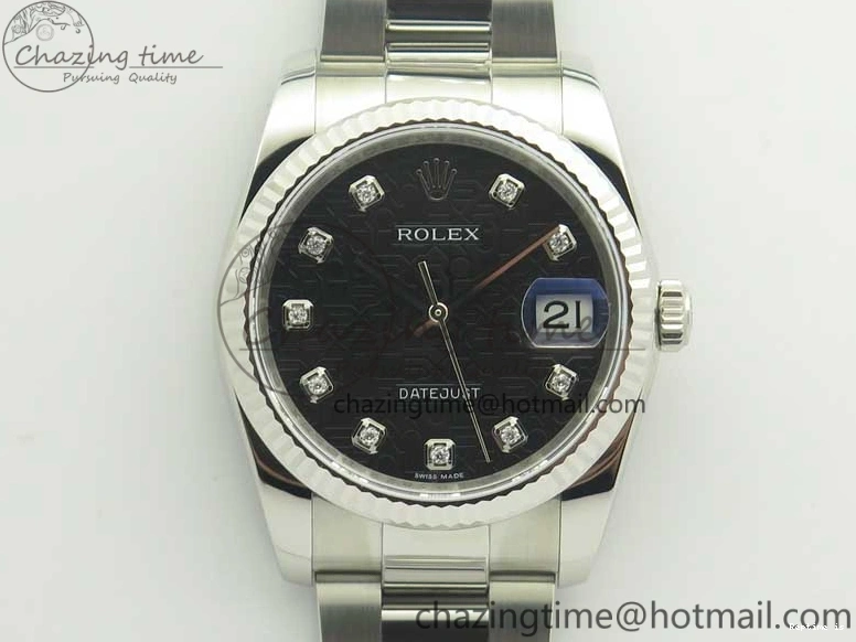 0104 Breathable DateJust 36 SS 116200 Fluted Bezel DJF Best Edition Black Com Diam Dial on SS 904L Oyster Bracelet A 3367